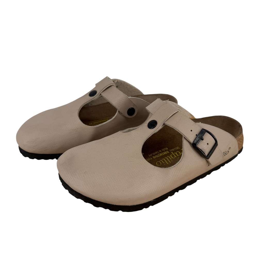 Papillio Birkenstock Boston T-Strap Clogs Mules Women Size 39 8 Beige Med/Narrow
